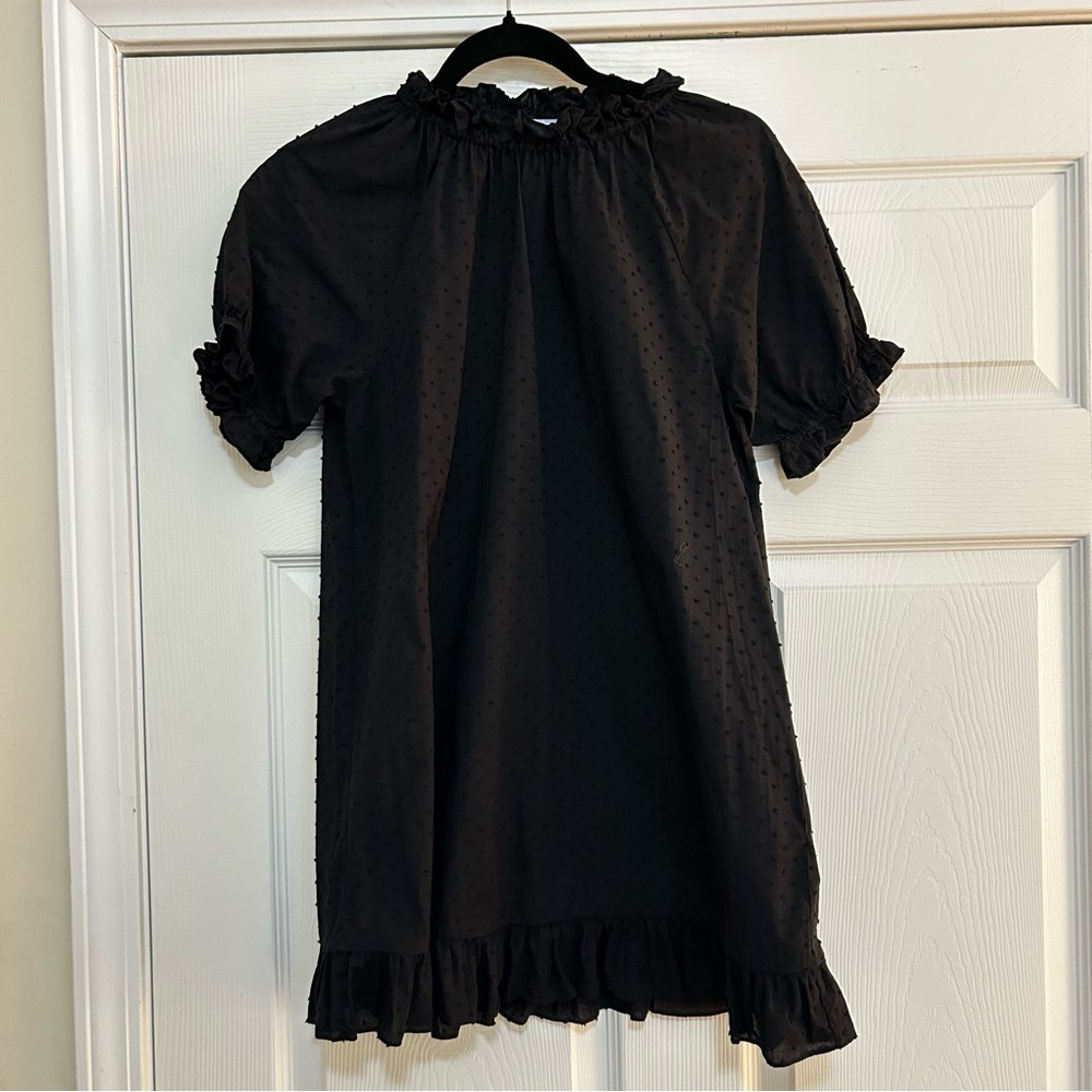 Hill House Home Katherine Nap Mini Dress - Black Swiss Dot Ruffle - XS